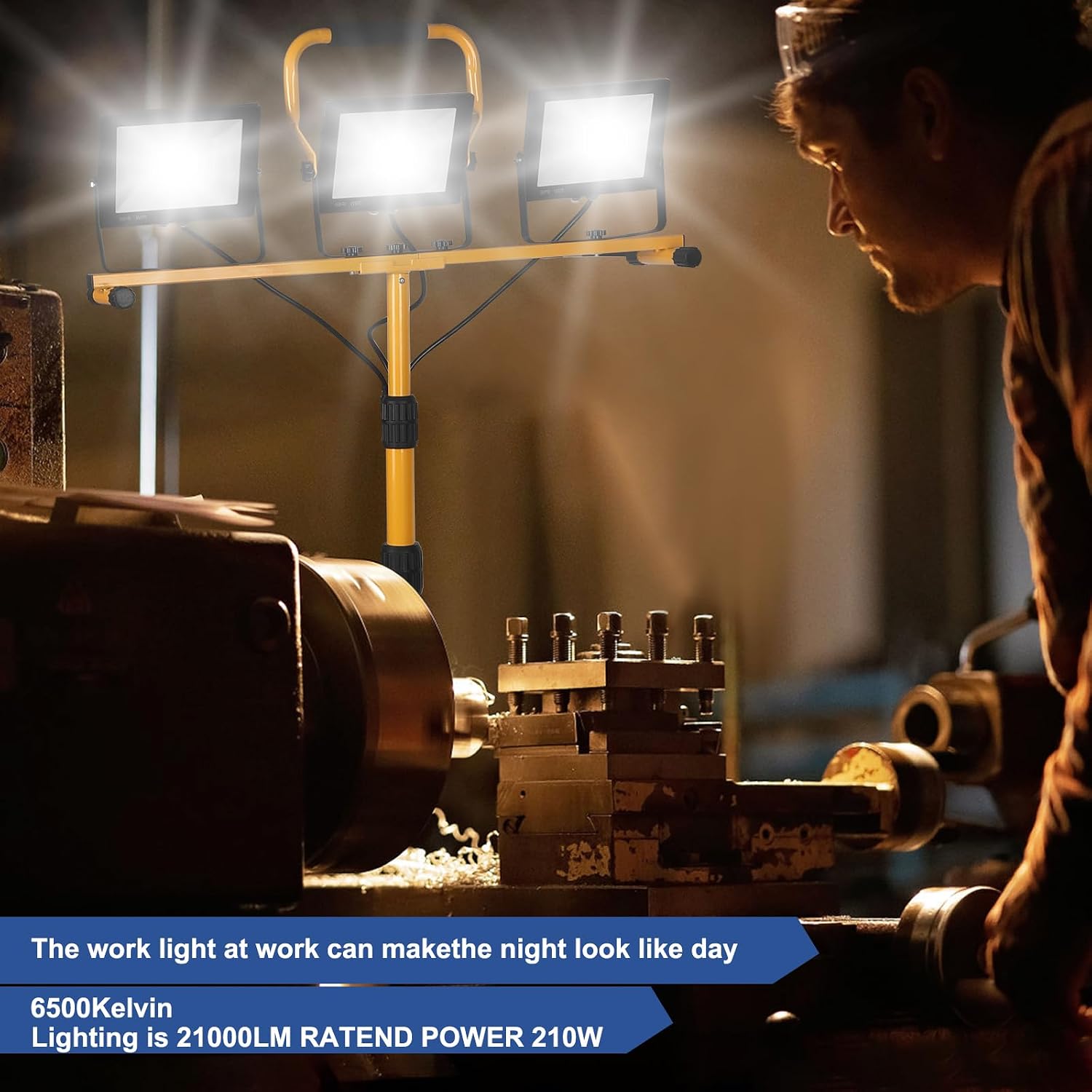 21000Lumens LED Work Lights with Stand, 3 Adjustable Work Lamp Head With Individual Switch, IP66 Waterproof Tripod