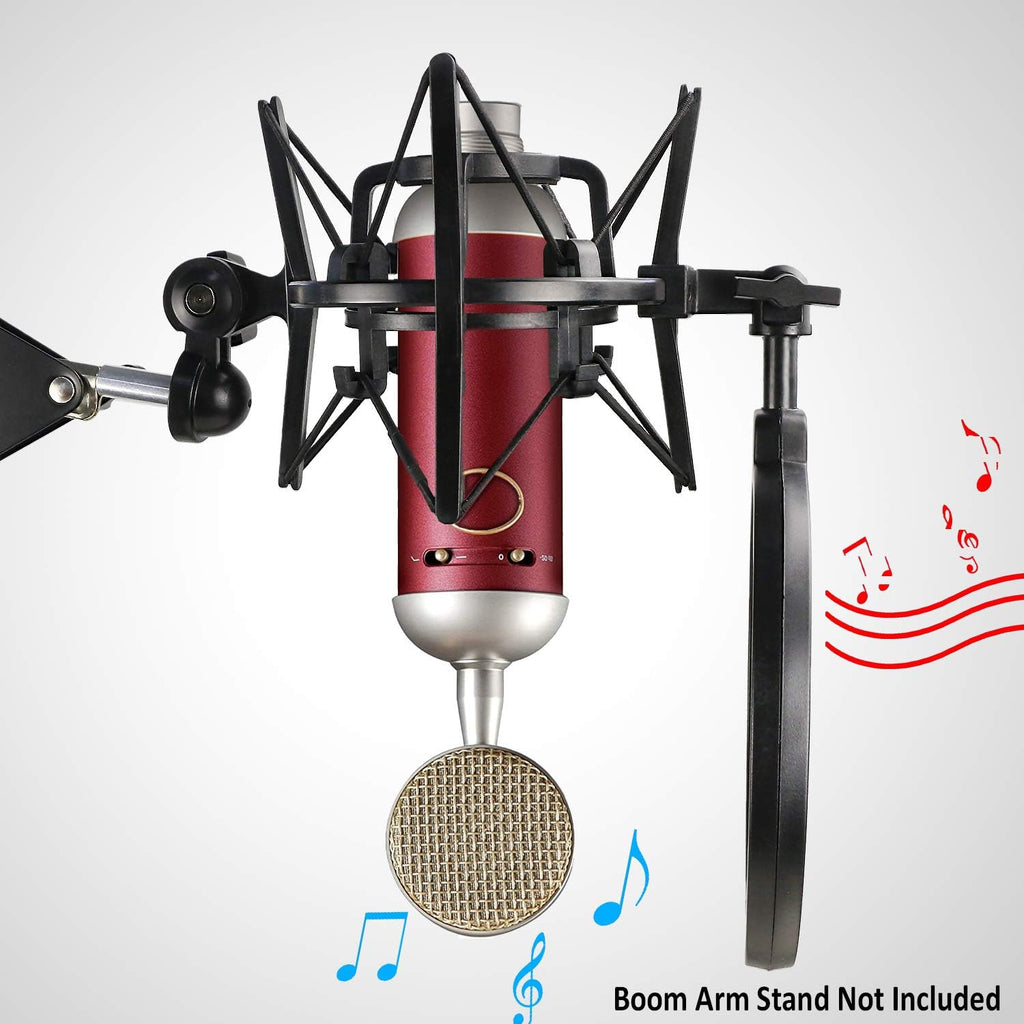 Blue Spark Shock Mount with Pop Filter, Windscreen and Shockmount to Reduce Vibration Noise Matching Mic Boom Arm for