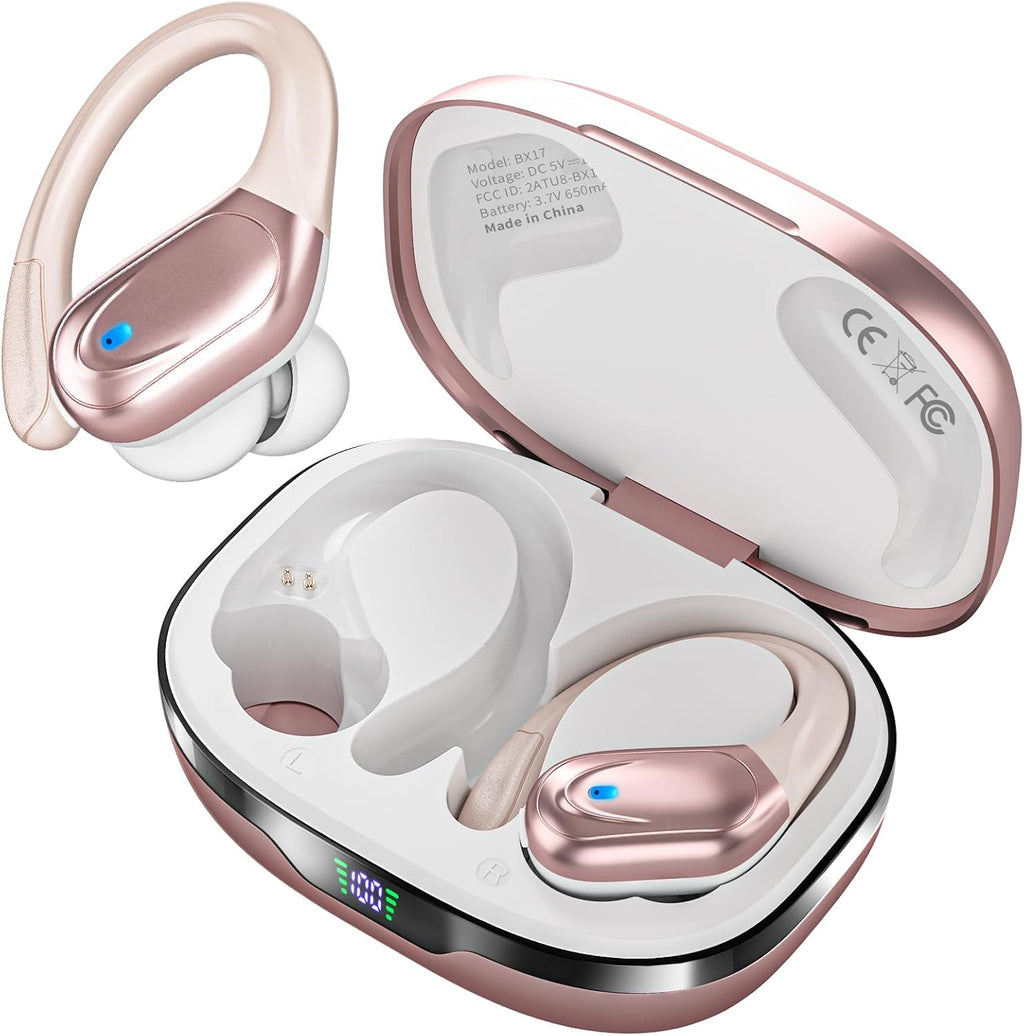 Sports Bluetooth Headphones, 80Hrs Playtime Wireless Earbuds with LED Power Display, IPX7 Waterproof Earphones for
