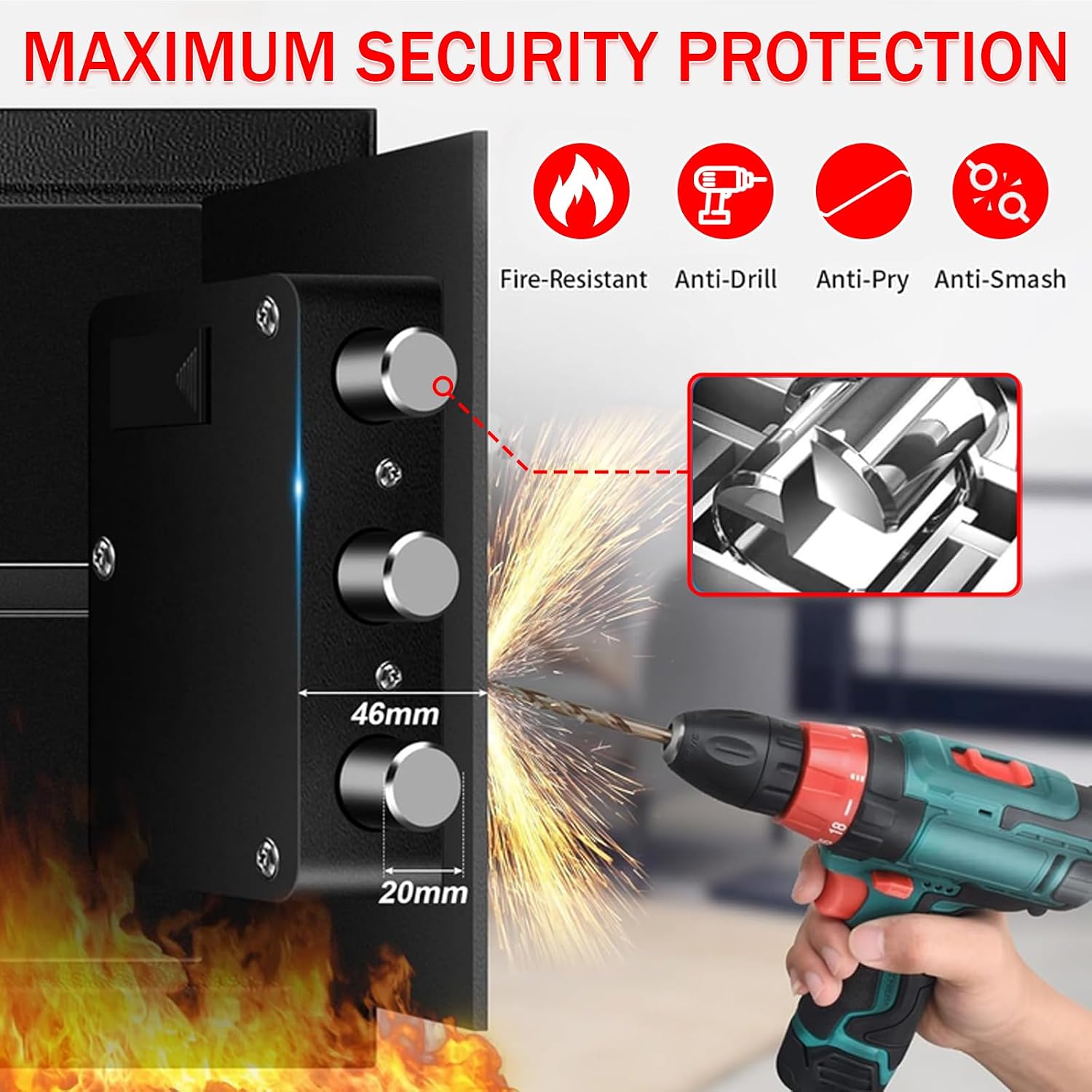 1.8 Cuft Small Fireproof Safe for Home Use, Safe Box Fireproof Waterproof with Programmable Keypad, Spare Keys and