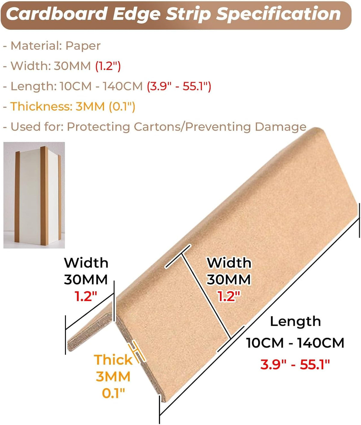 Cardboard Edge Protectors for Shipping, 100 Pack Packaging Edge Bumper/Shipping Box Corner Guards/Ticker Box Edging
