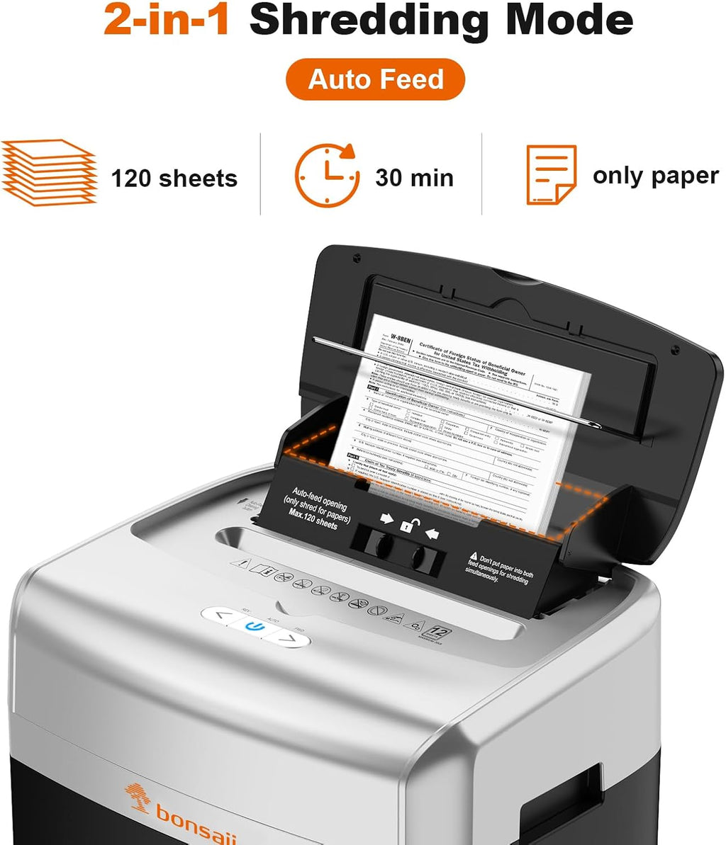 120-Sheet Autofeed Micro-Cut 30-Min Run Heavy Duty Paper Shredder | P-4 Security Level, Jam-Proof, 62dB Ultra-quiet