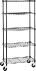 5-Shelf Heavy Duty Garage Shelving Storage Rack with 4" Wheel Casters, Adjustable Metal Wire Organizer, 300 lbs Per