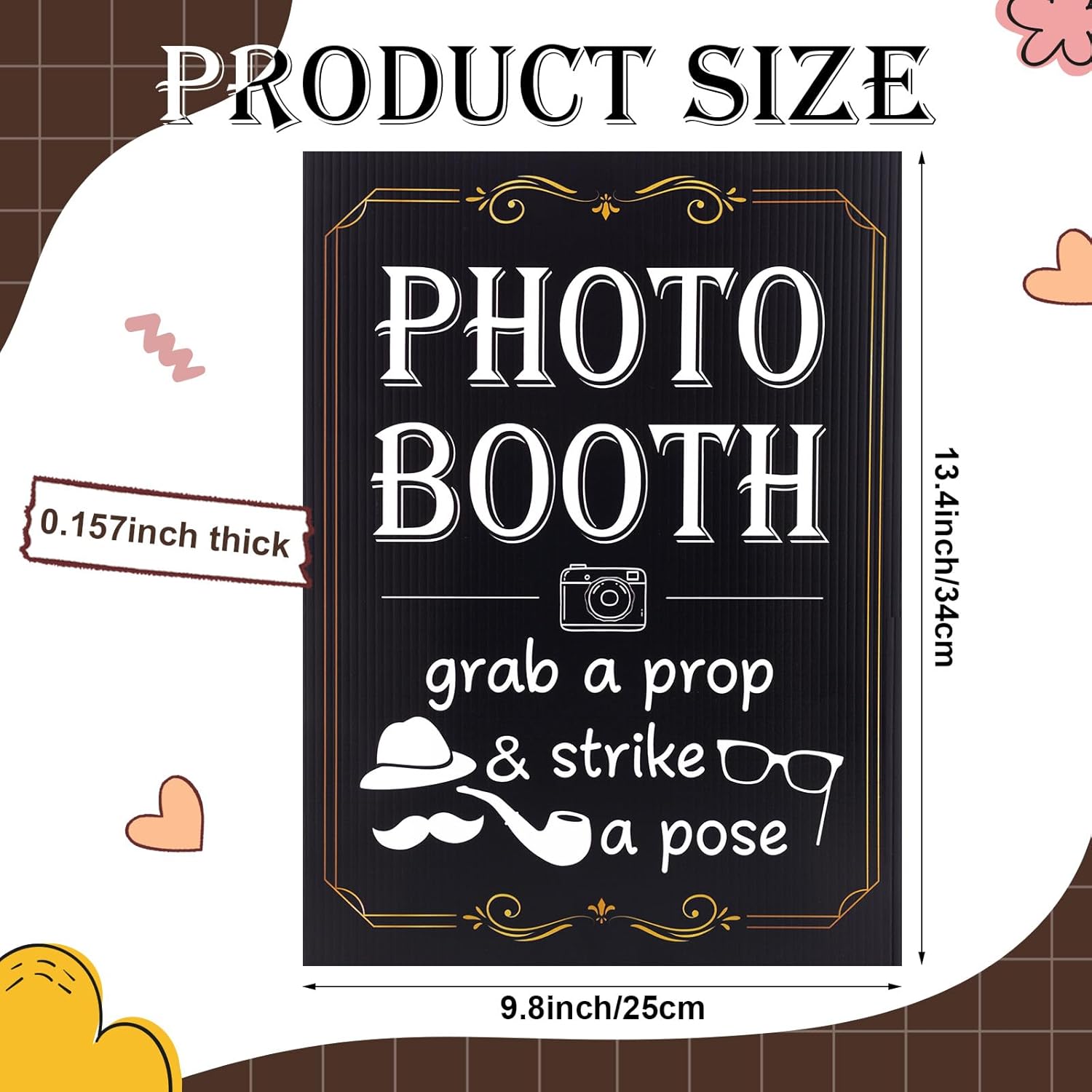 Happiness Photo Booth Sign with Stand Retro Party Photo Frame Props