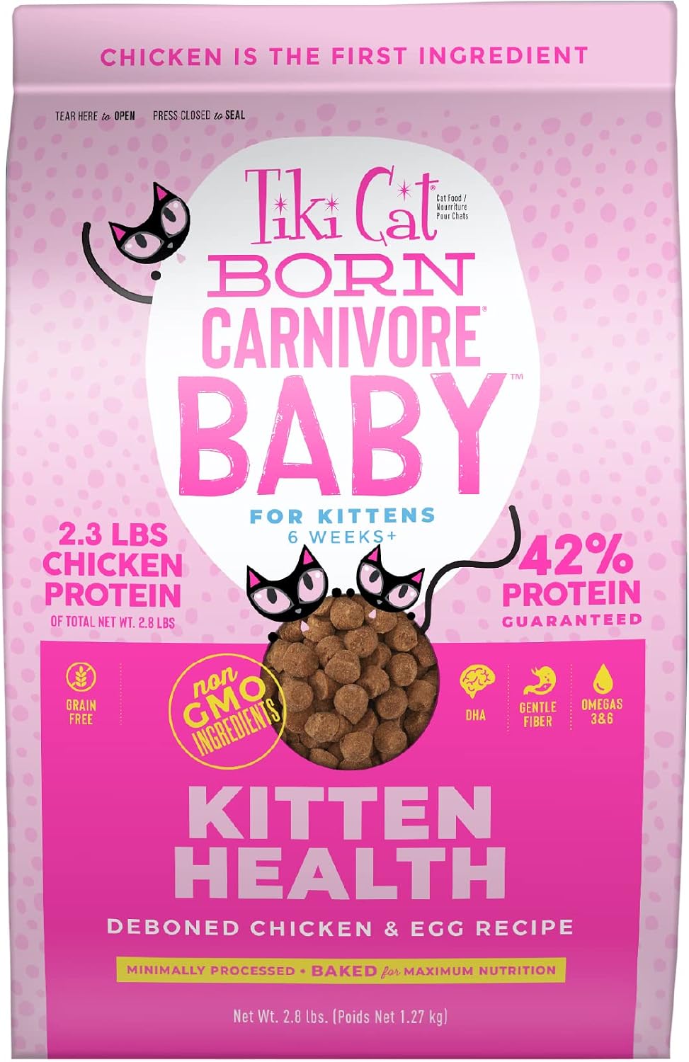 Tiki Cat Born Carnivore Baby Dry Cat Food, Chicken & Egg, 2.8 lb Bag