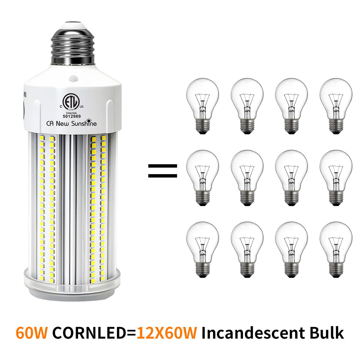 2 Pack 600W Equivalent LED Corn Light Bulb 9000 Lumen 5000K 60W Large Area Daylight White E26/E27 Medium Base for