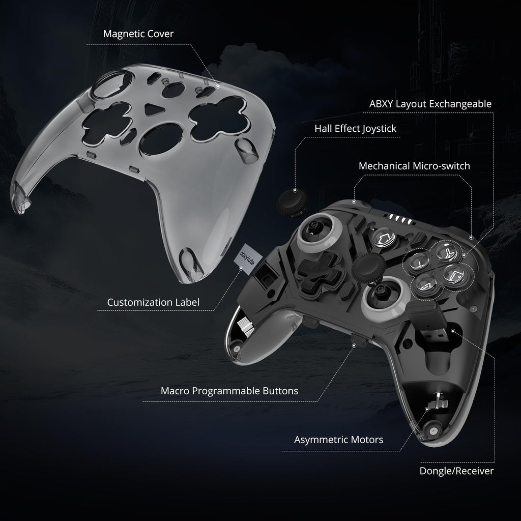 C8 PC Controller - Wireless Bluetooth Gamepad - Hall Effect Joystick RGB Backlit - 1000Hz Polling Rate -Dual Vibrate