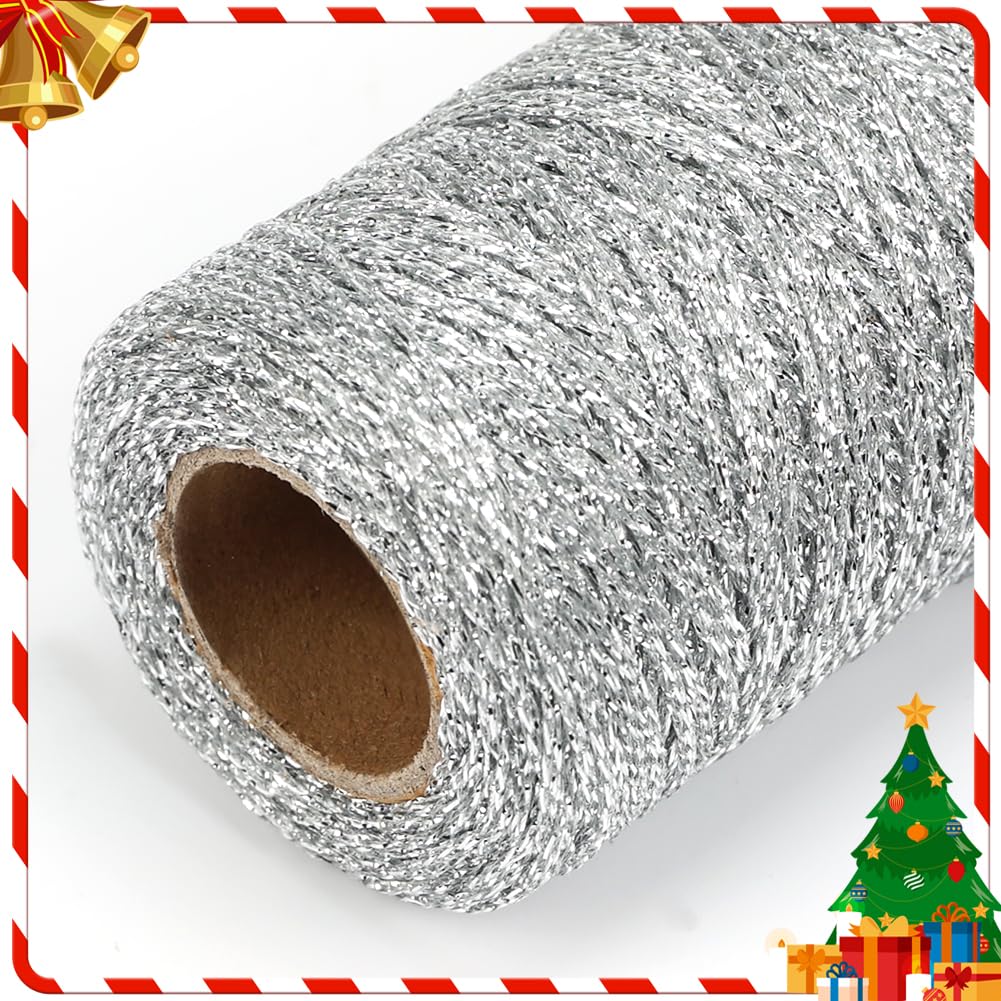 328ft 1mm Metallic Silver Twine for Gift Wrapping