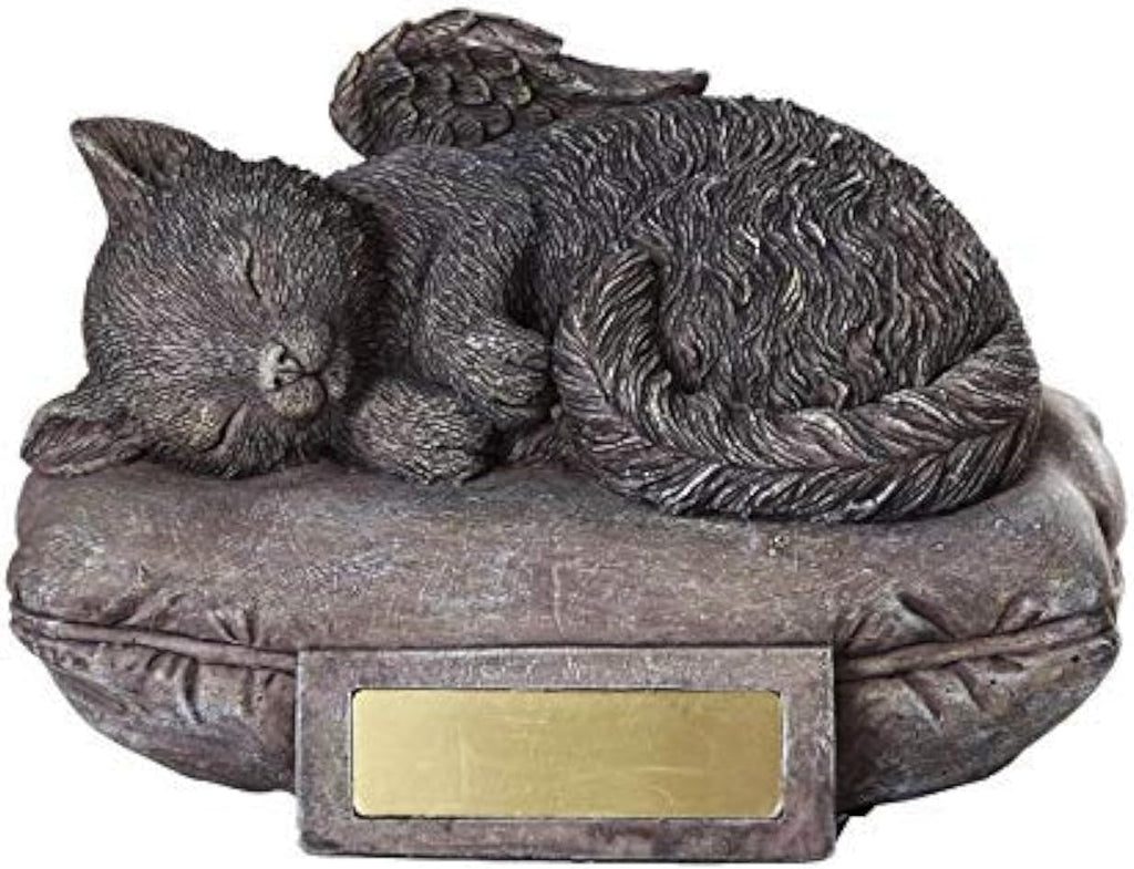 Pet Memorial Angel Cat Sleeping On Pillow Cremation Urn Bottom Load 30 Cubic Inch