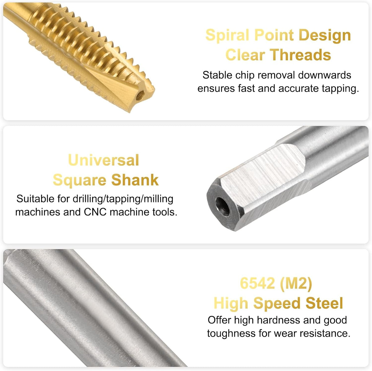 uxcell 4pcs 5/16-18 UNC B2 Spiral Point Thread Tap, Screw Tap Threading Tapping Tool, Titanium Coated 6542 High Speed Steel Machine Taps Tapping Bit