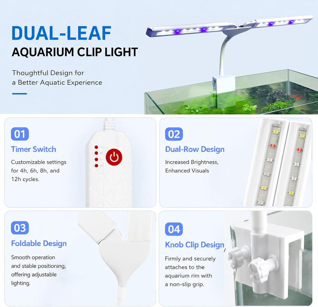 Aquarium Light Clip on Fish Tank Light Full Spectrum Plants Lights