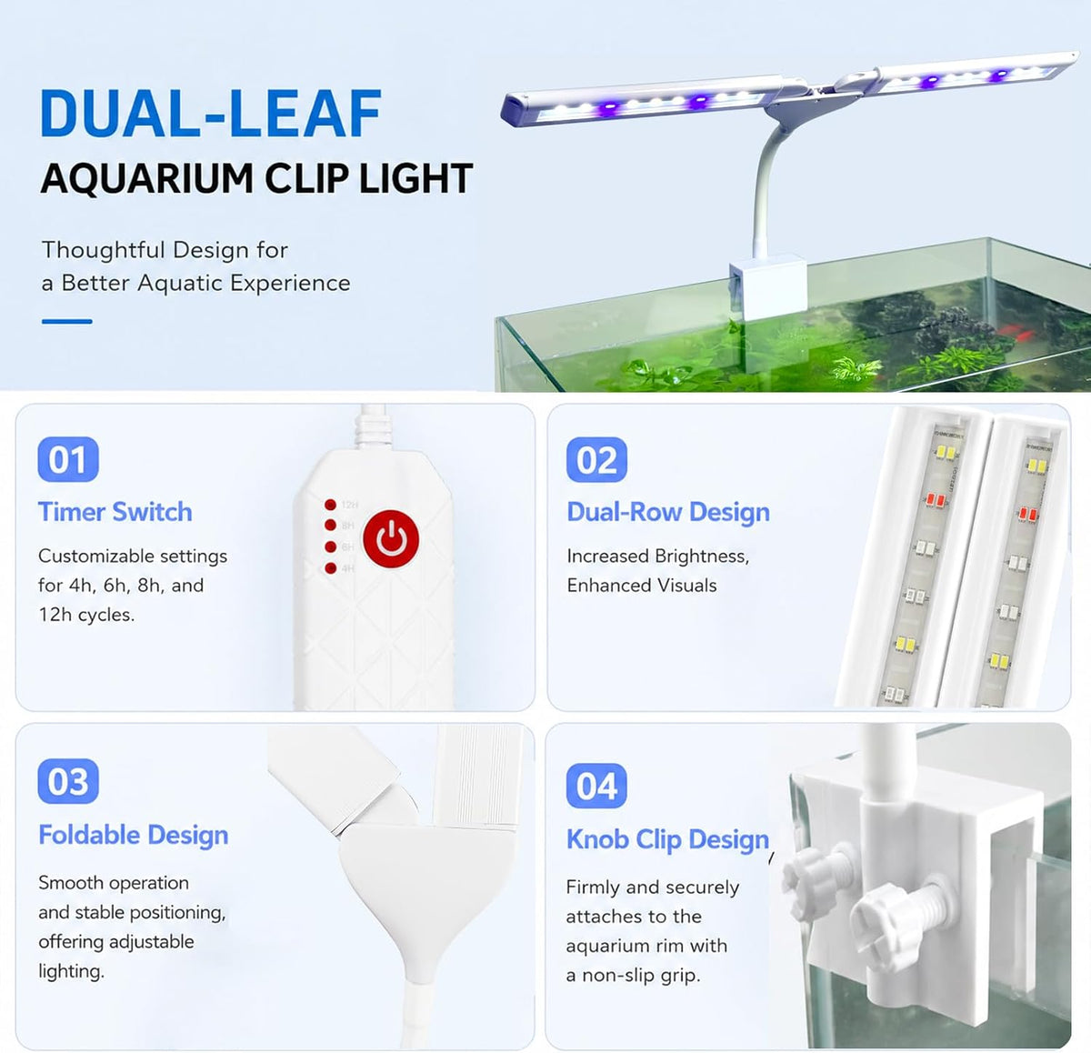 Aquarium Light Clip on Fish Tank Light Full Spectrum Plants Lights