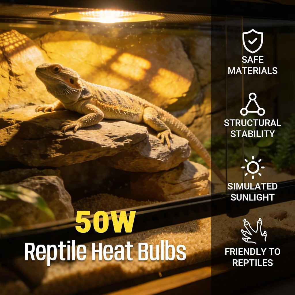 4-Pack 50W UVA+UVB Bulbs | Heat and Light for Reptiles and Amphibian Tanks, Terrariums and Cages | Works with Various