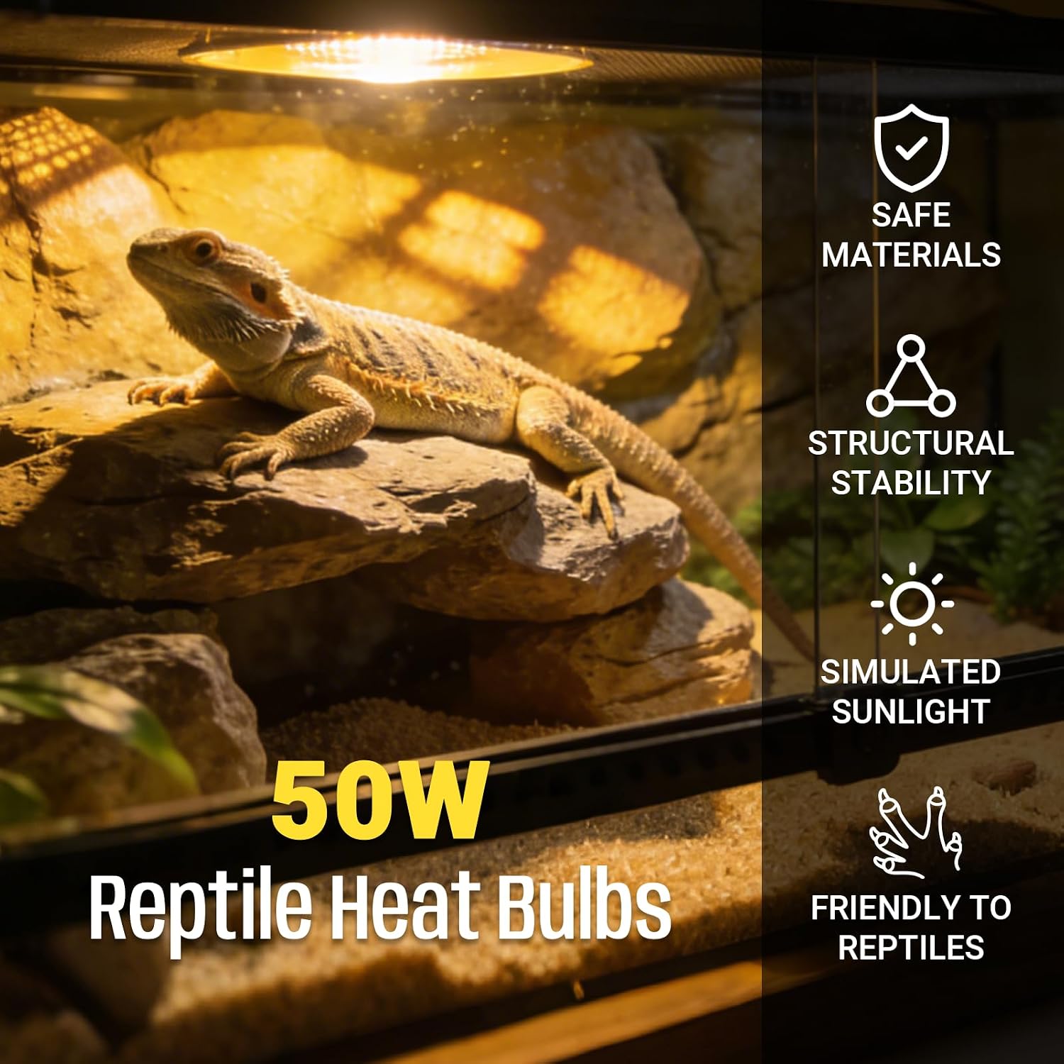 4-Pack 50W UVA+UVB Bulbs | Heat and Light for Reptiles and Amphibian Tanks, Terrariums and Cages | Works with Various