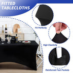 3 Pack 6FT Black Tablecloth Rectangle Spandex Fitted Table Cover