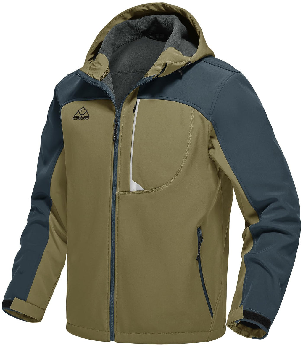 Men's Soft Shell Jacket Full Zip Fleece Lined Khaki M