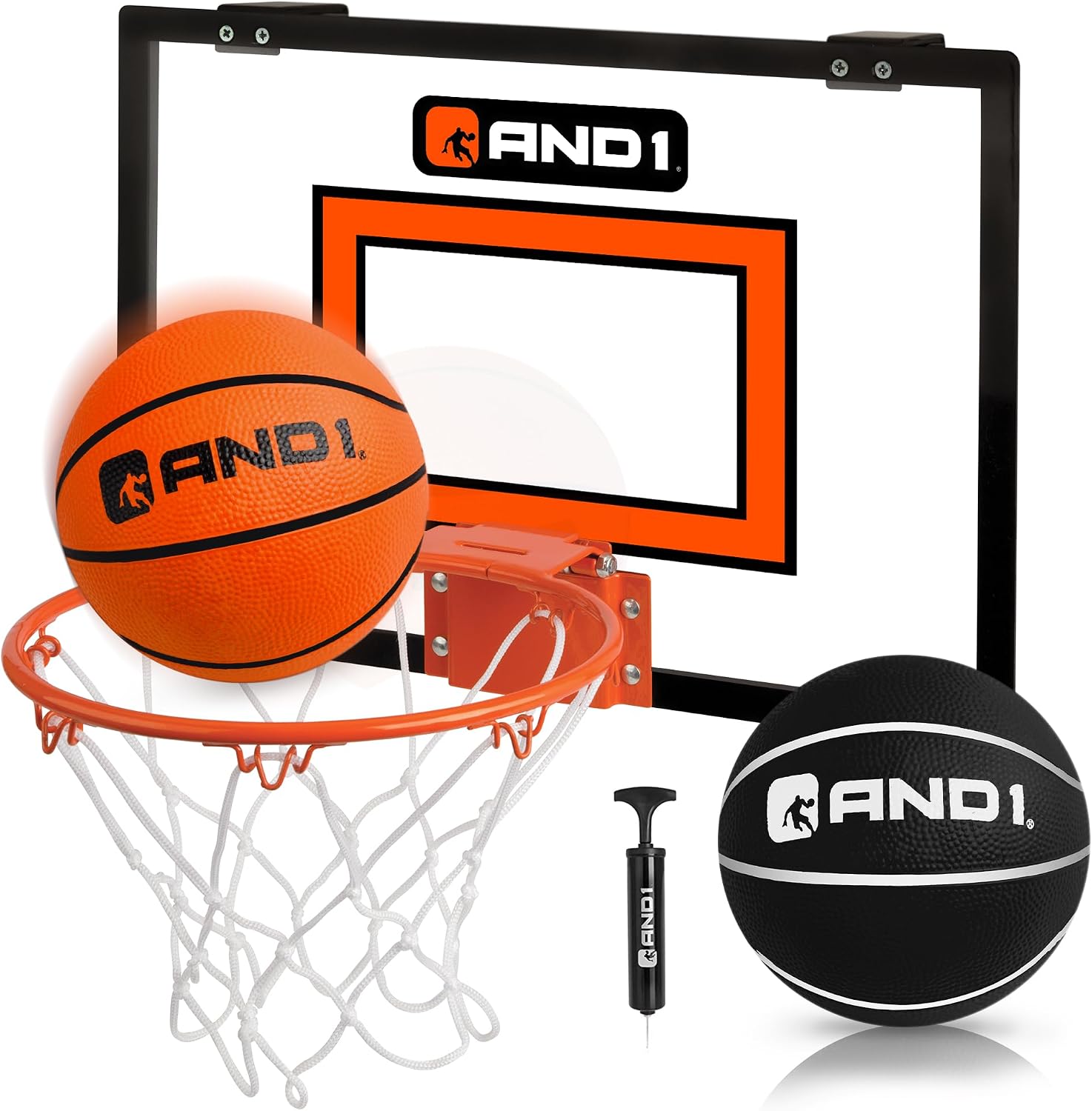 Over the Door Mini Basketball Hoop: 18x12 Shatterproof Backboard, 2 Mini Basketballs, and Hand Pump Included