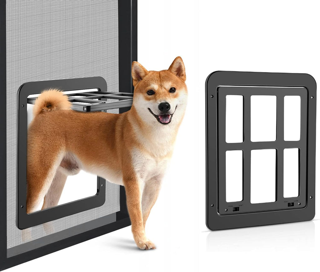 Dog Screen Door 11x13, Magnetic Lockable Flap for Large Dog, Black