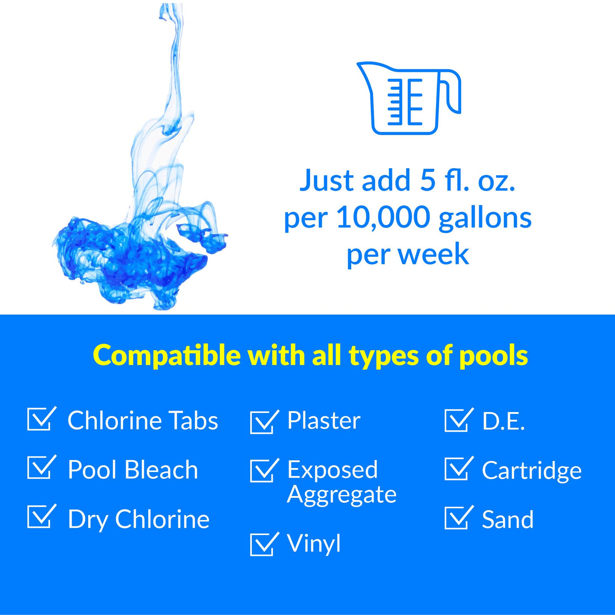 No Mor Problems Preventative Pool Algaecide & Water Clarifier - Non-Staining, pH Independent Algae Prevention, 1 Quart