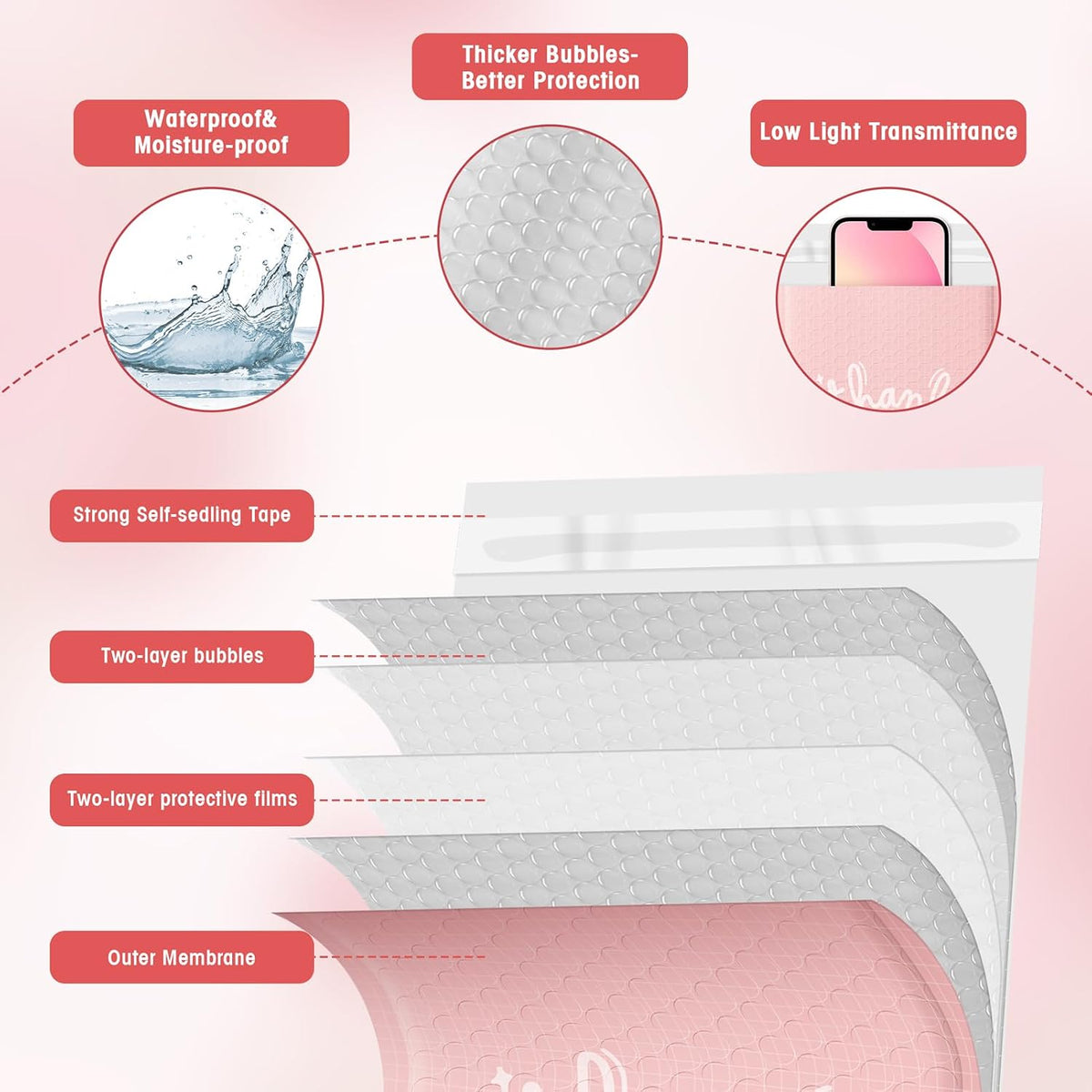 Bubble Mailers 6x10 Inch Pink 100 Pack Waterproof Bubble Mailer