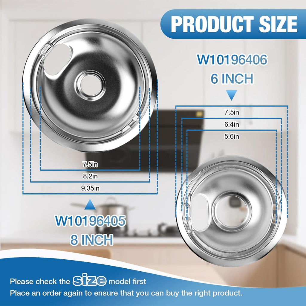 W10196405 W10196406 Drip Pan 4 Pack 6&8 Inch For Kenmore Ranges