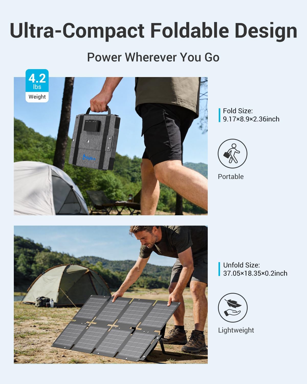 60W Portable Solar Panels with PD 45W USB-C, 20W USB-A, DC Outputs | Built-in Kickstand, IP68 Waterproof, Folding