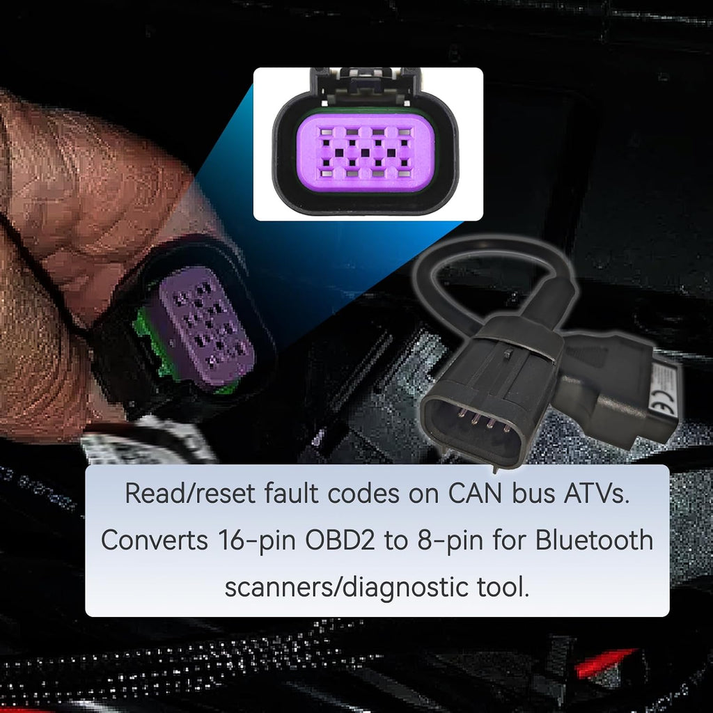 OBDII Motorcycle Adapter Cable - 16 Pin to 8 Pin Polaris Connector for Diagnostic Code Reader Scanner, Fits RZR