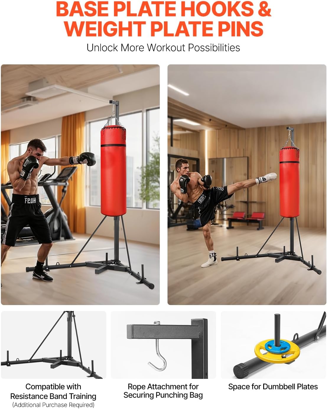 Punching Bag Stand, Steel Heavy Duty Workout Training Equipment, Adjustable Height Boxing Punching Stand with