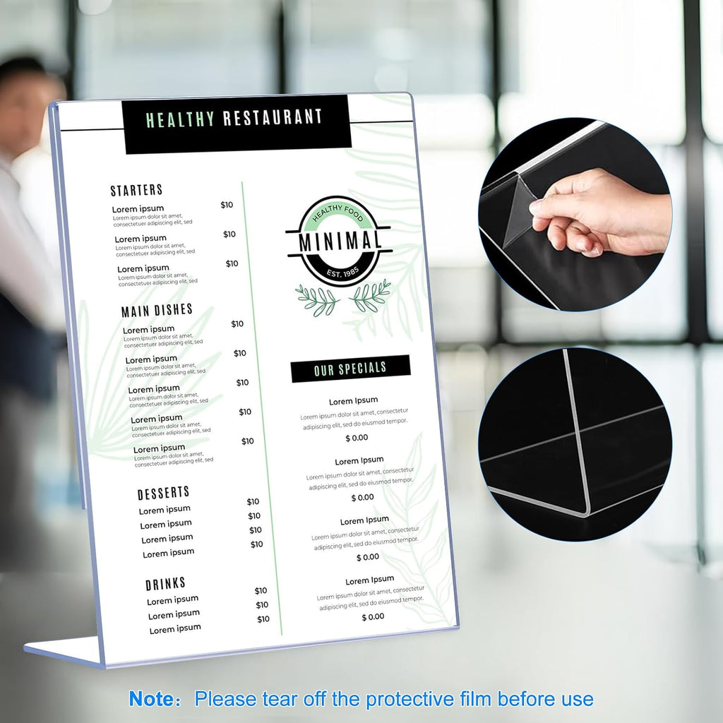 12 Pack Acrylic Sign Holder 8.5 x 11, Clear Plastic Display Stands for Tabletop, L-Shape Acrylic Stands for Flyers
