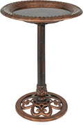 Alpine Corporation | 28" Bronze Outdoor Pedestal Birdbath with Scrollwork Base and Ground Stakes — Elegant Garden