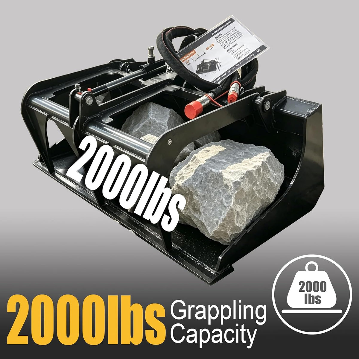 44" Mini Skid Steer Root Grapple Bucket, Universal Quick Tach Connection, 3,000 PSI Hydraulic Cylinder with Cylinder