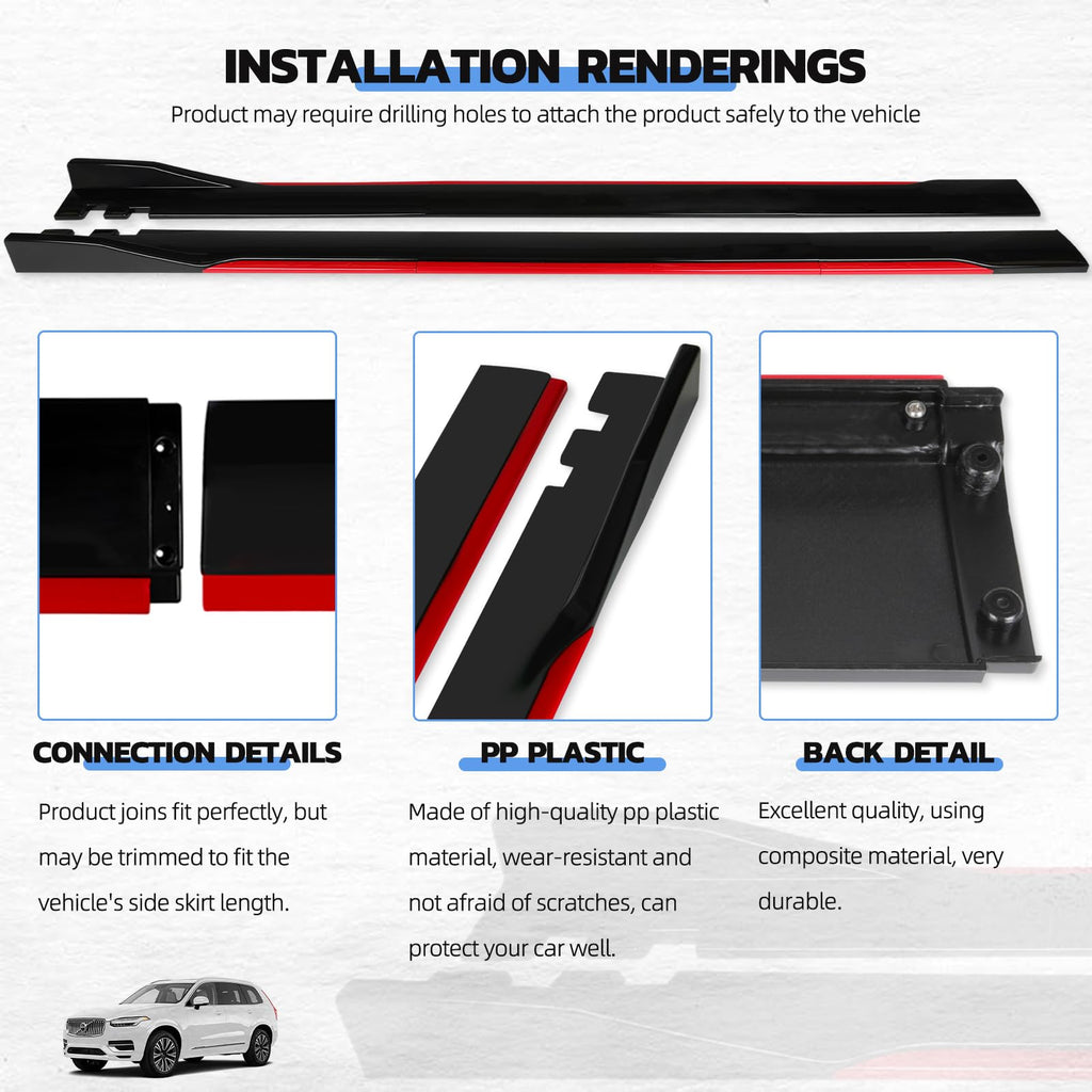 2PCS Universal Car Side Skirts, 86.6" Side Skirts Splitter Lip