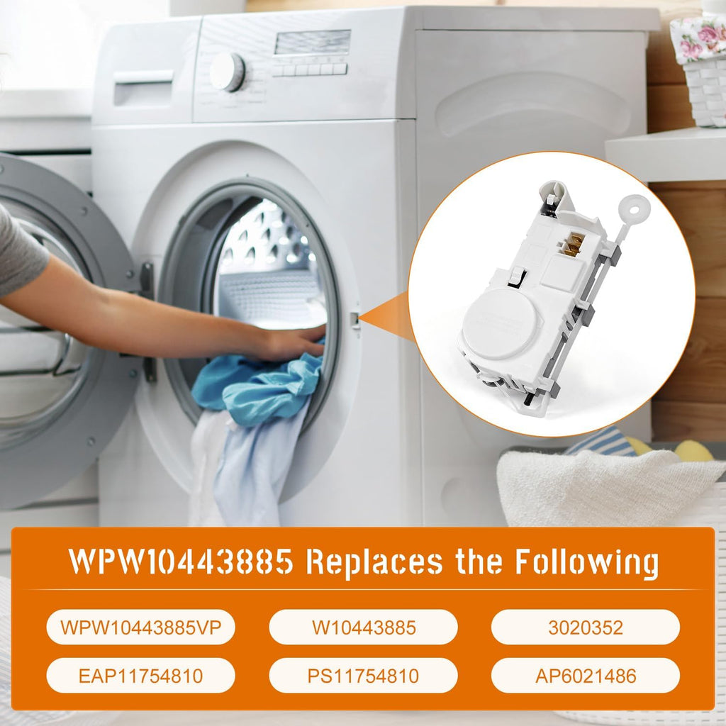 WPW10443885 Washer Door Lock Latch Compatible with Whirlpool Maytag Amana Crosley Washer,Door Latch Switch Assembly Replacement W10443885,AP6021486,PS11754810,3020352,EAP11754810,WPW10443885VP