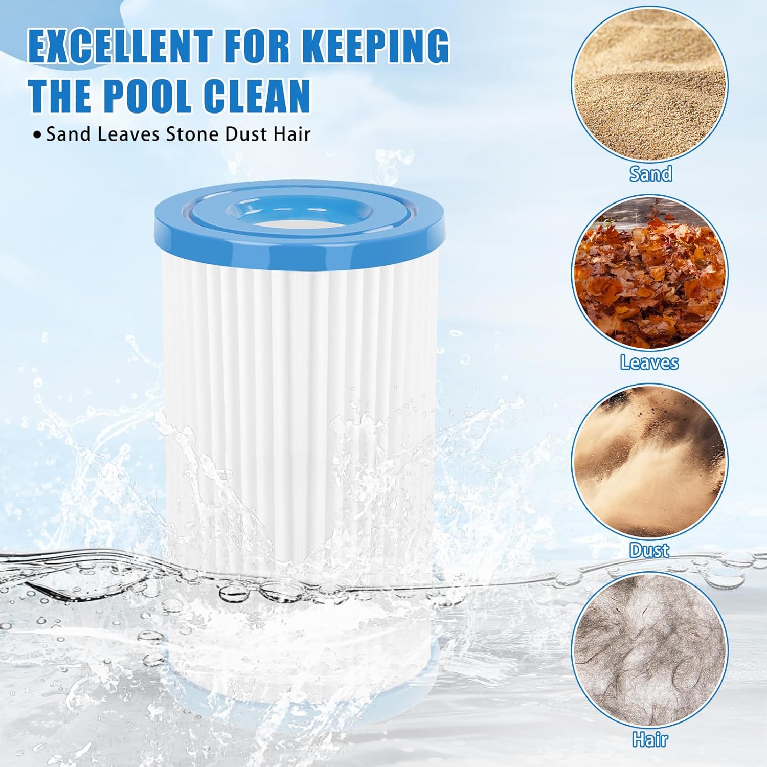 Universal Pool Filter Cartridge Type A/C or III, 12 Pack Reusable Swimming Pool Filter for Above Ground Pools