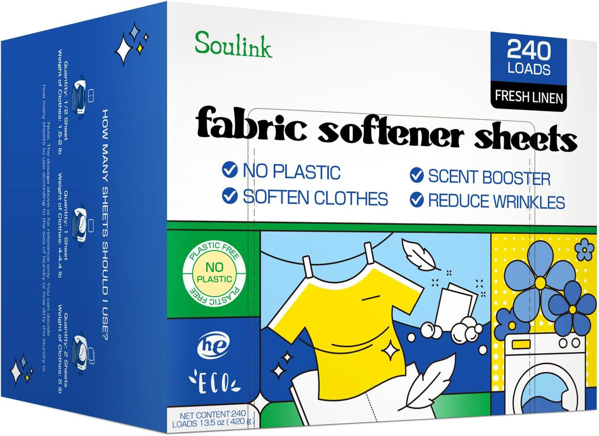 Fabric Softener Sheets, Fresh Linen Scent, Up to 240 Loads