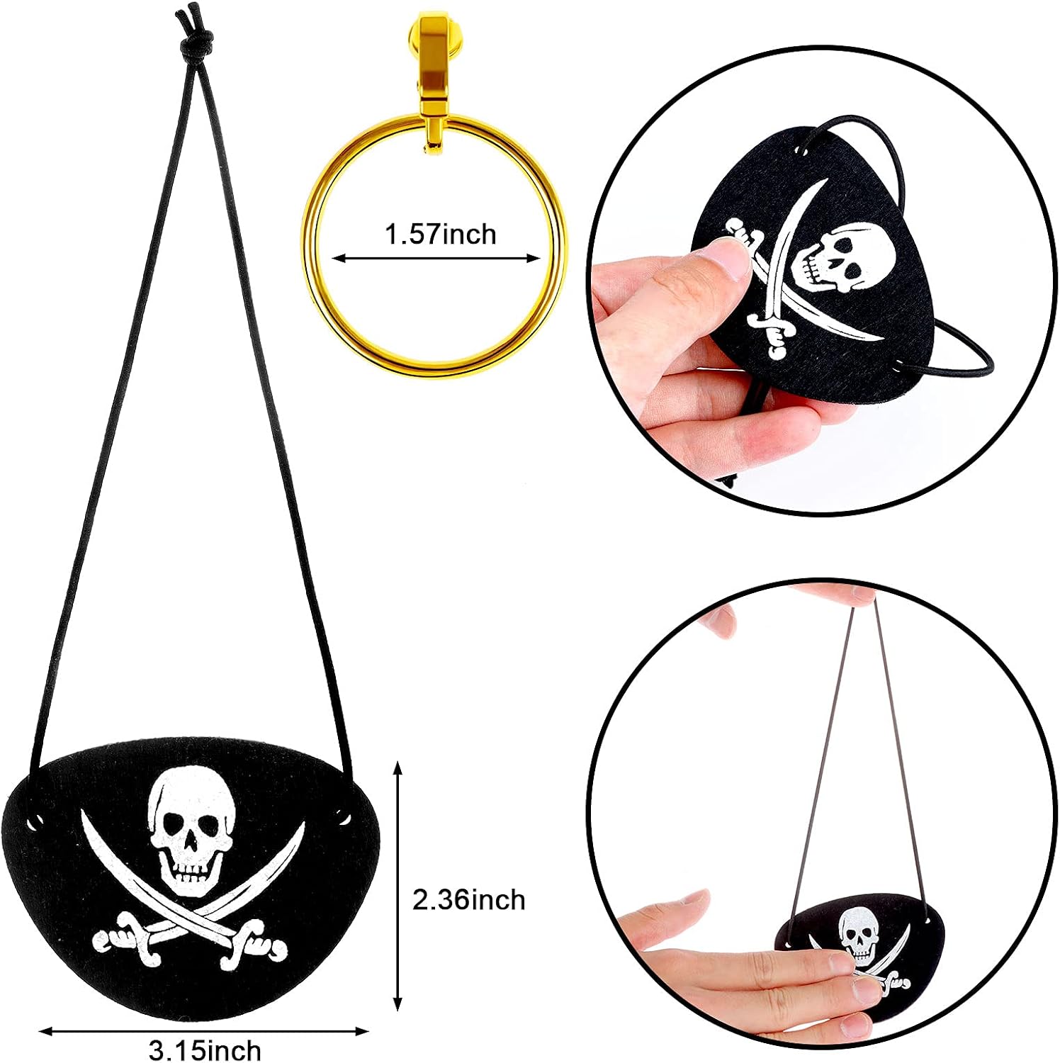 Pirate Hat with Dreadlocks Braids and Costume Accessories Set, Halloween Masquerade Accessory Set of 5