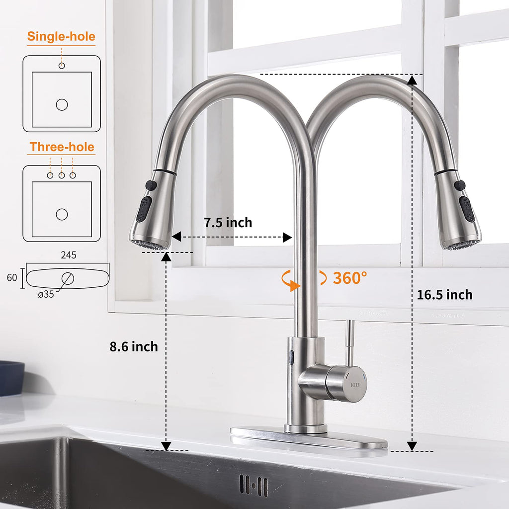Touchless Kitchen Faucet with Pull Down Sprayer, Motion Sensor Kitchen Faucet with Kitchen Soap Dispenser, Single