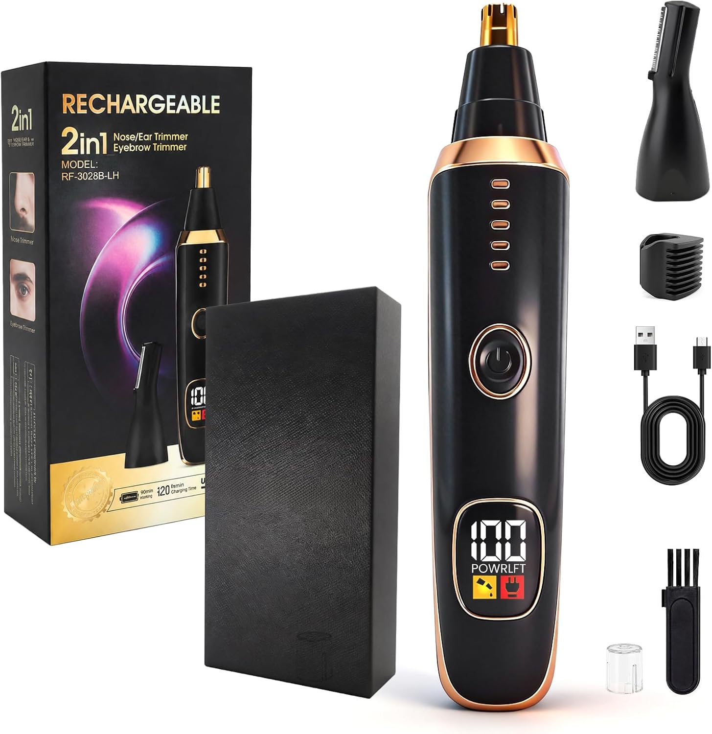 Nose and Ear Hair Trimmer for Women Men,2 in 1 LED Display Eyebrow Hair Trimmer with USB Rechargeable,2026 Portble