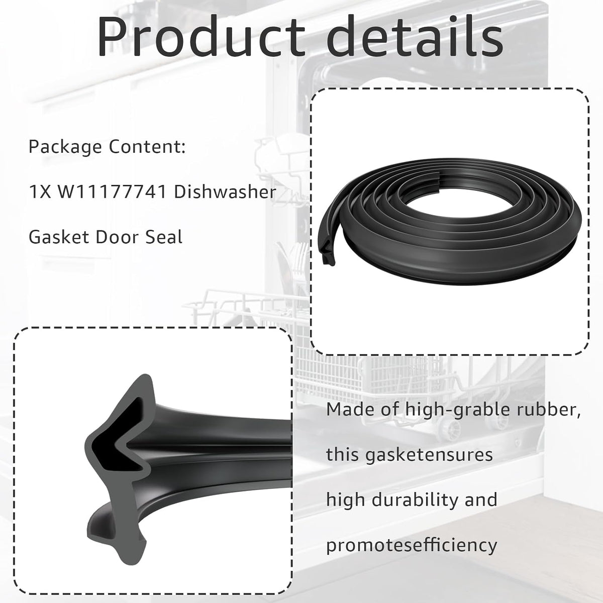 Dishwasher Door Seal W11177741 Fit for Whirlpool KitchenAid Kenmore