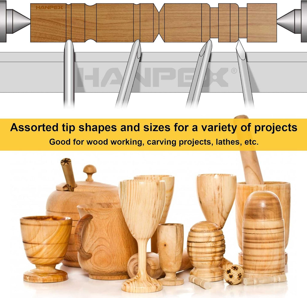 8 Piece Heavy Duty Wood Turning Chisel Set, Lathe Chisel Cutting Tools, (3) Gouge (1) Round Nose (1) Spear Point (2)