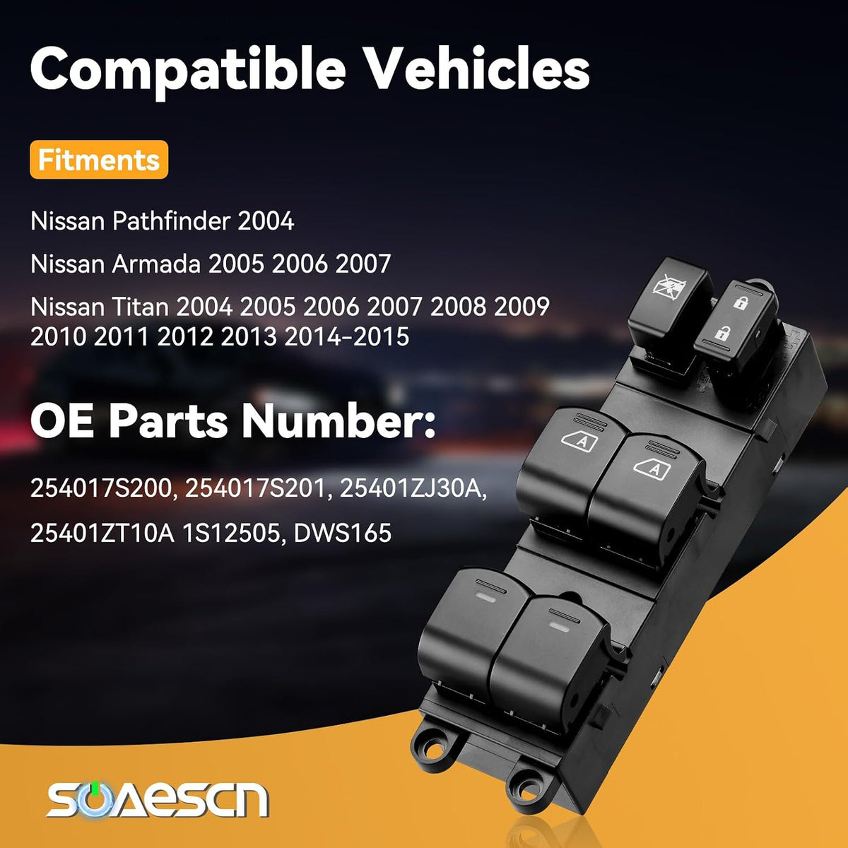 Driver Side Master Power Window Switch for 05-07 Nissan Armada, 04-15 Titan