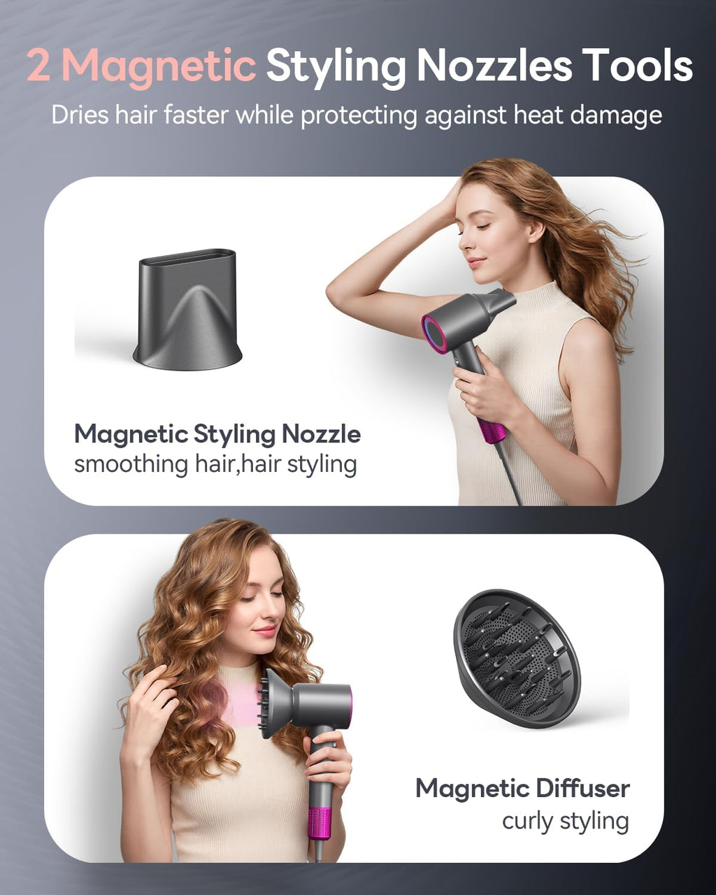 Hair Dryer, 160000RPM Ionic Blow Dryer with Diffuser (Dark Gray) | Fast Drying Motor, 500M Ionic Negative for Reduce