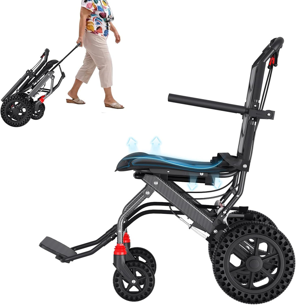 (18" Wide Seat) Lightweight Ergonomic Transport Wheelchair for Seniors and Adults, Portable Foldable Transit Travel