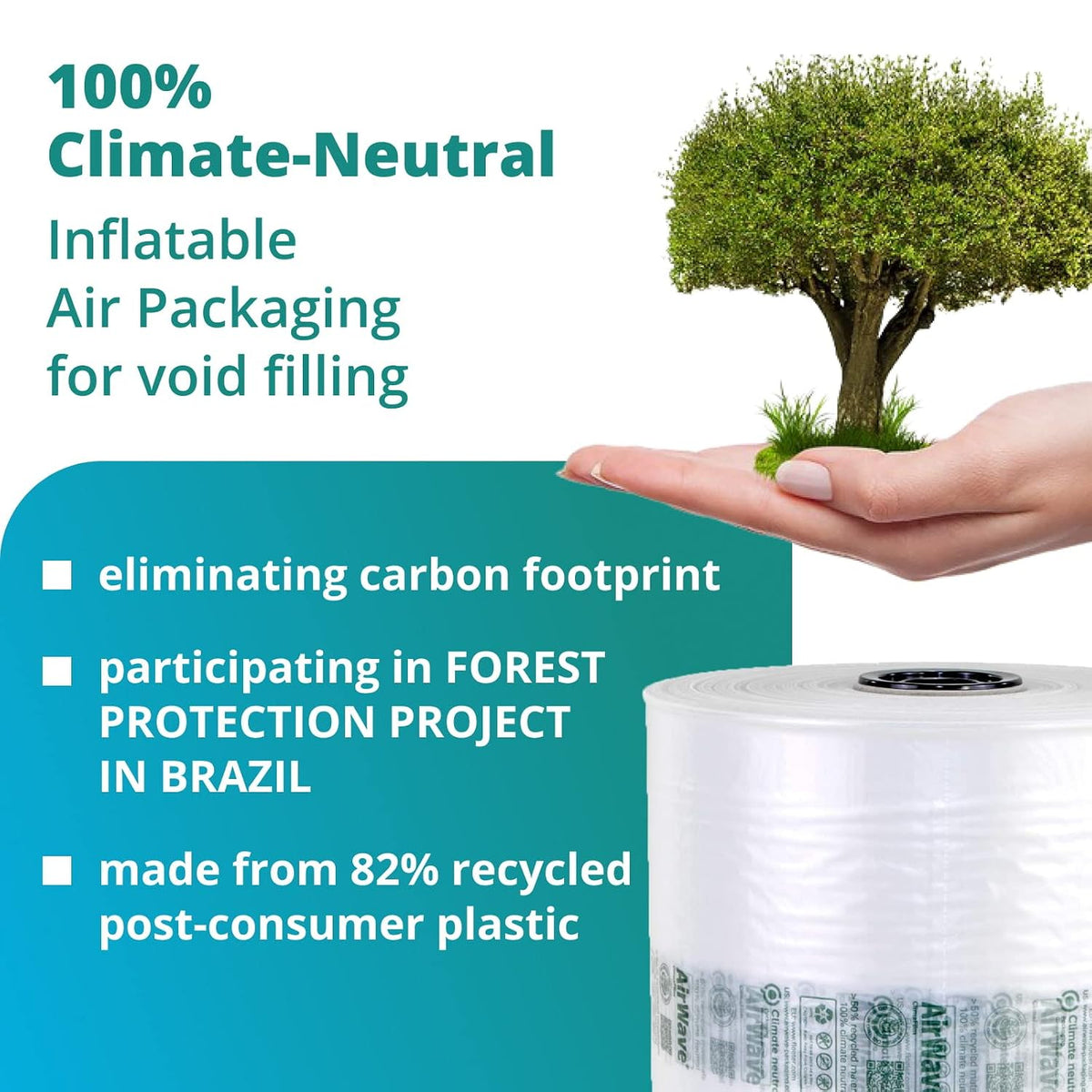 EcoWave-7.1 Air Pillows for Packaging, 8" Wide and 1725' Long CO2-Neutral Film (1 Roll) - Earth-Friendly Packing Air