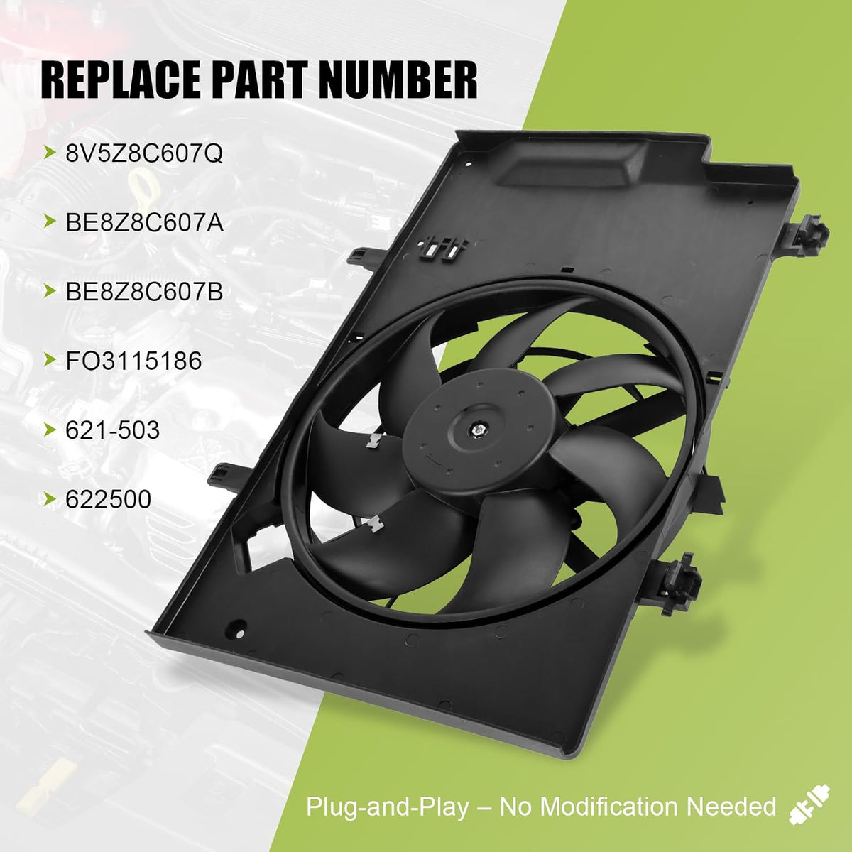621-503 Radiator Cooling Fan Replacement for Ford Fiesta Base SE 2011-2019