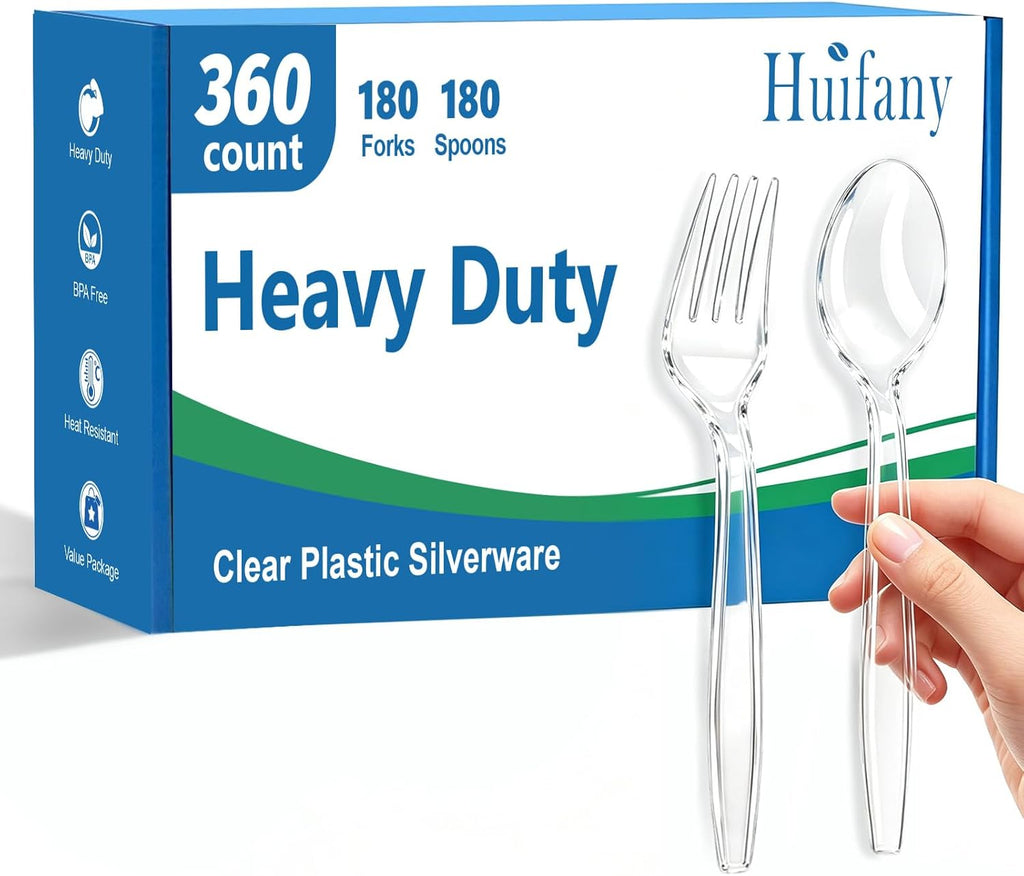 360 Count Extra Heavy Duty Clear Plastic Forks and Spoons