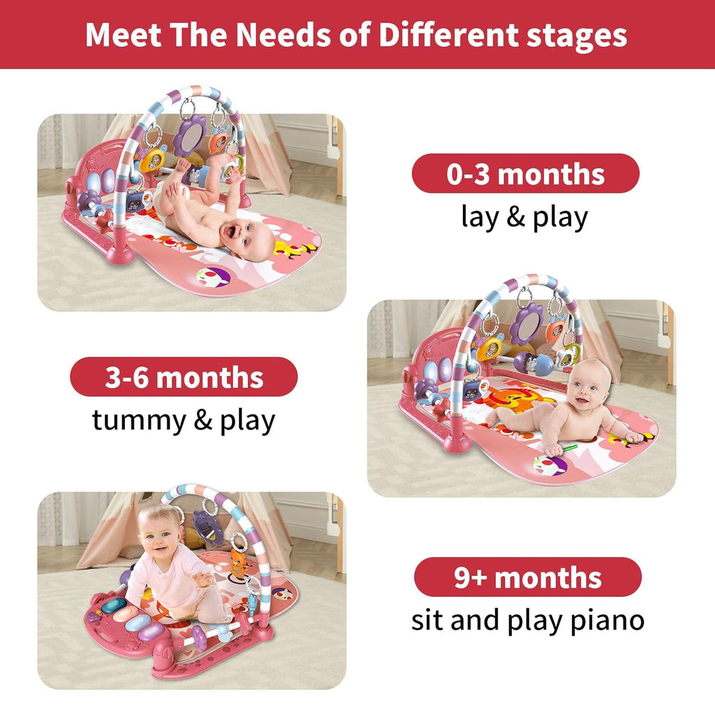 Baby Gym Play Mat, Piano Kick and Play Lights and Music Tummy Time Toys Infant Musical Activity Gym Mat for Visual