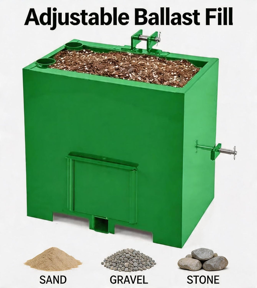 Heavy Duty Tractor Ballast Box – 800 Lbs Capacity Steel Counterweight | Fits Category 1 3-Point Hitch with Standard