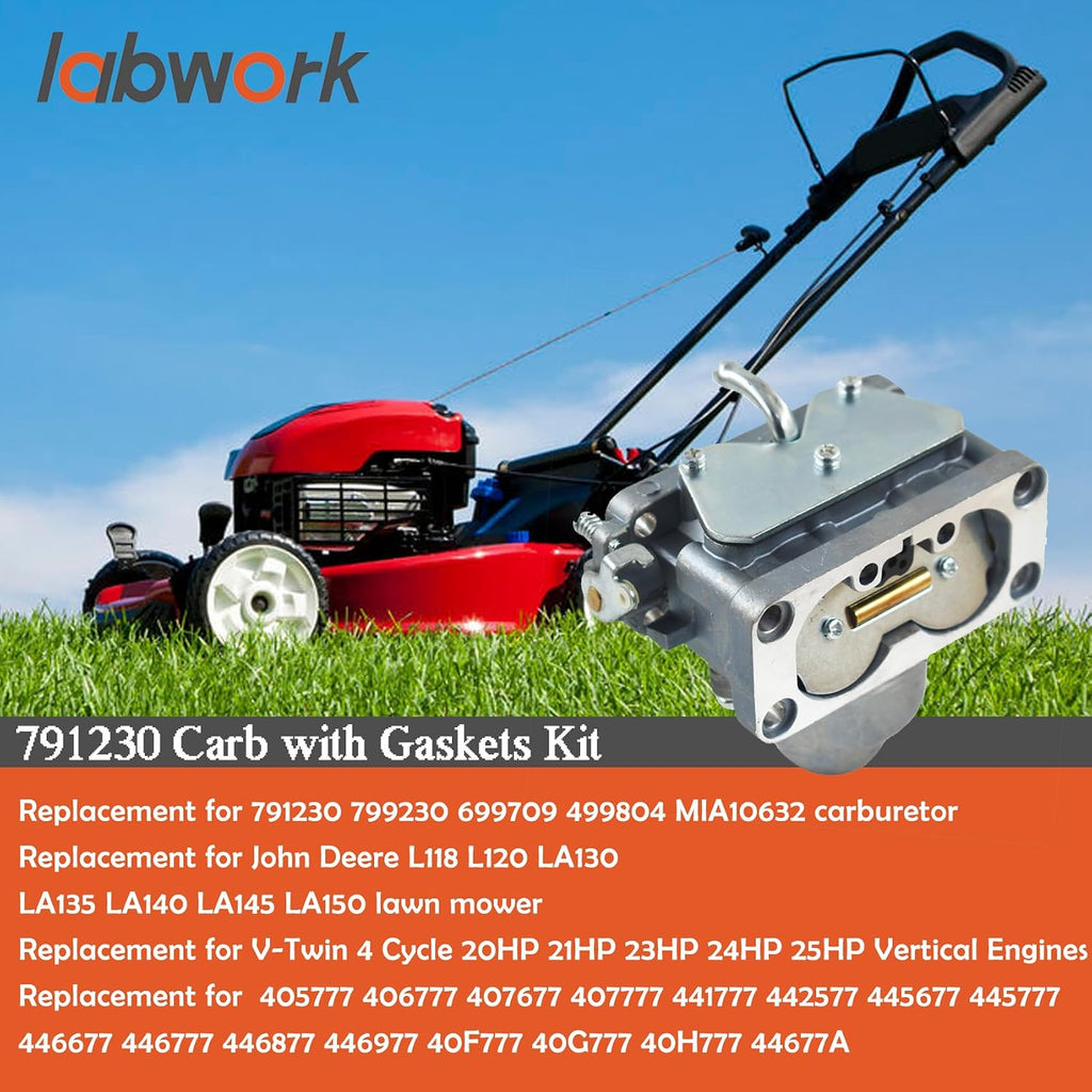 labwork 791230 Carburetor Carb with Gasket Kit Replacement for V-Twin 4 Cycle 20HP 21HP 23HP 24HP 25HP Vertical Engines Replacement for 799230 699709 499804 MIA10632 Silver