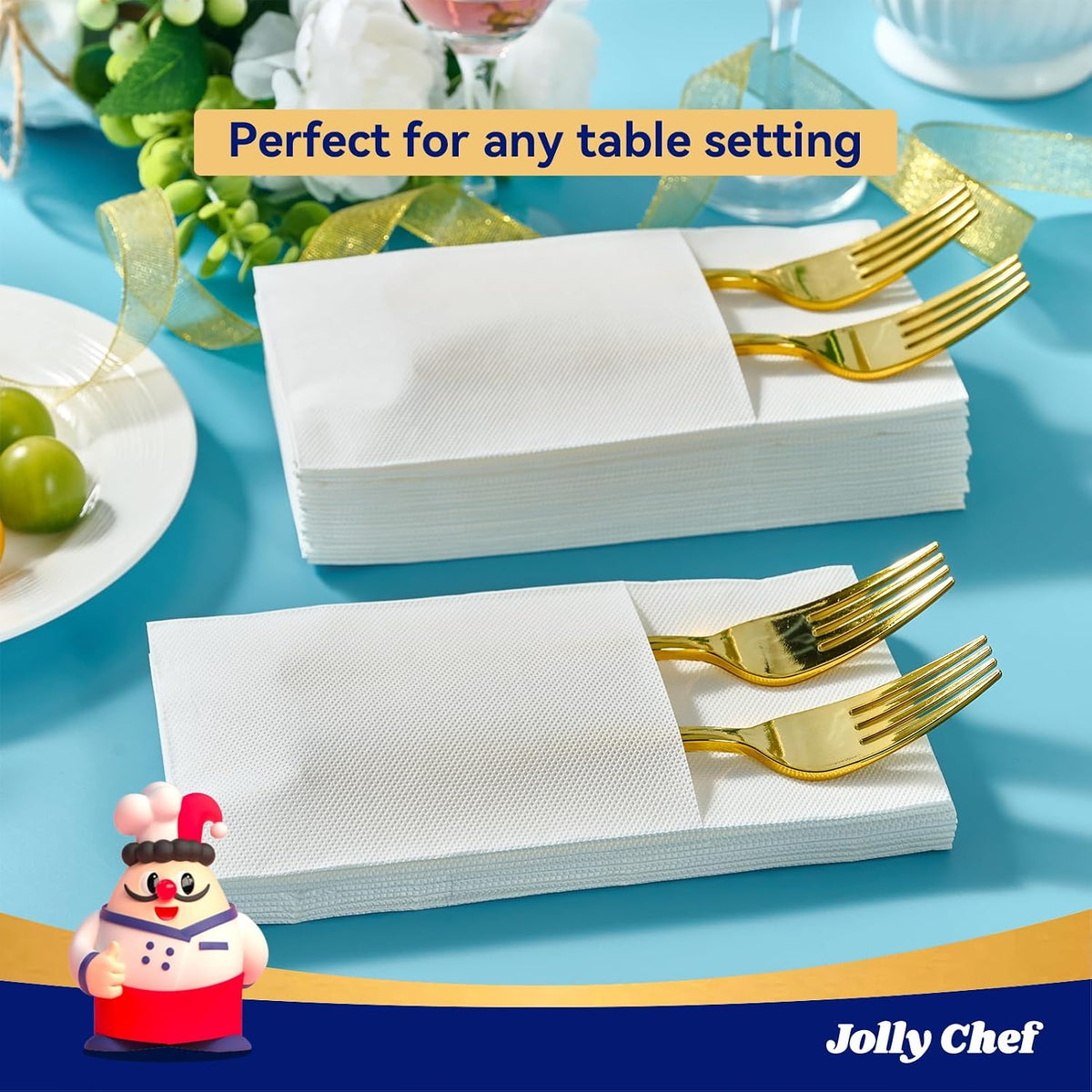 200 Paper Napkins with Built-in Flatware Pocket Prefolded Guest Hand Towels